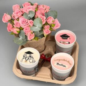 3cake in cups gradation with flowers